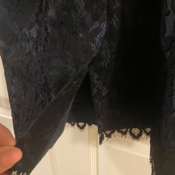 Lovely Navy Silk Black Lace Brooks Brothers Sleeveless Sheath Dress Size 6 - Picture 7 of 15